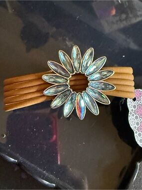 Sunburst Crystal Flower Brown Multi-Row Bracelet